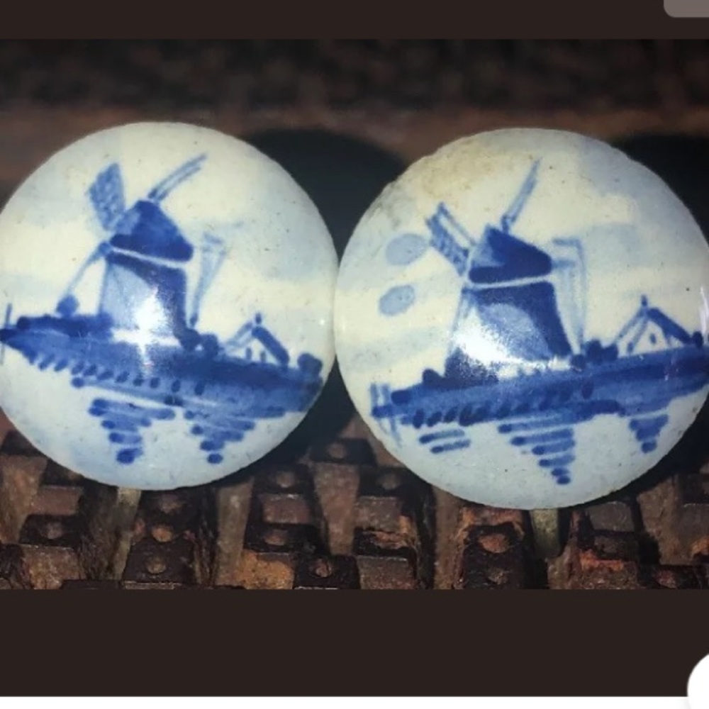 SOLD Vtg Holland Dutch Windmill Porcelain Earrings